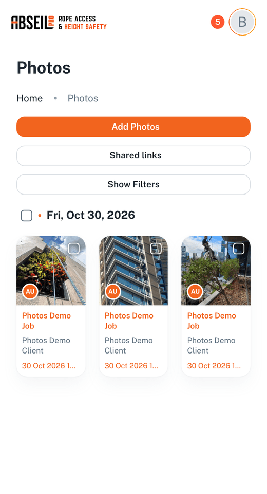 The photos page on a phone
