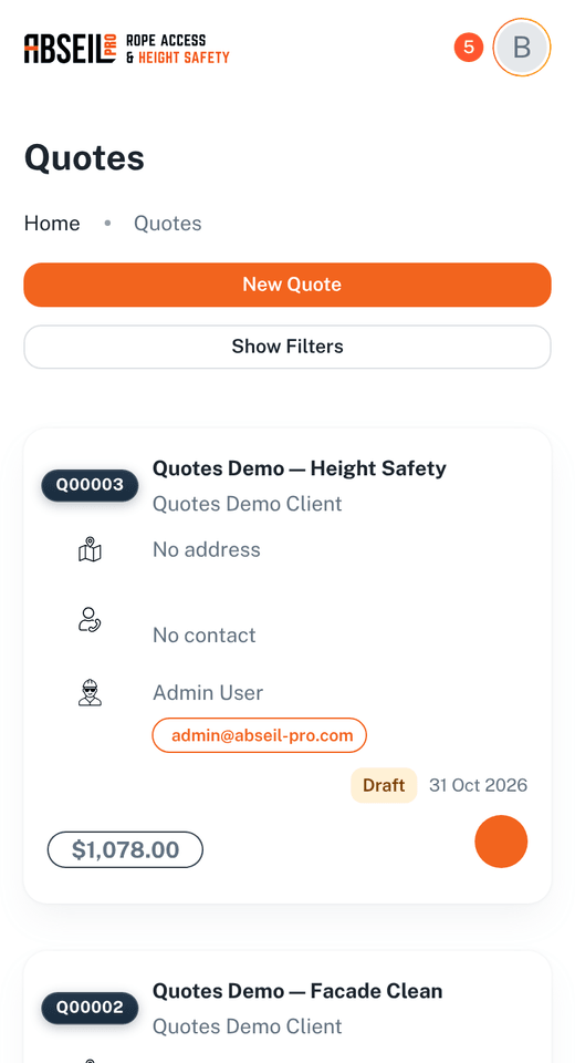 The quotes list on a phone